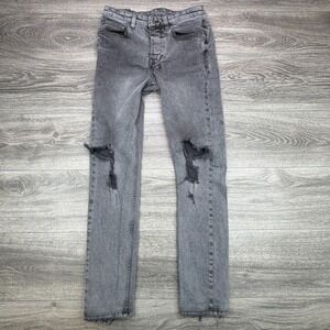 Ksubi Jeans Mens 29x28 Gray Skinny Button Fly Distressed Ripped Stretch 5 Pocket